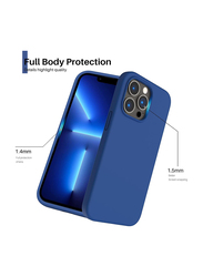 Apple iPhone 13 Pro Premium Hard Silicone Protective Shell Soft Microfiber Liner Cushion Thin Full Body Protective Mobile Phone Case Cover, Blue