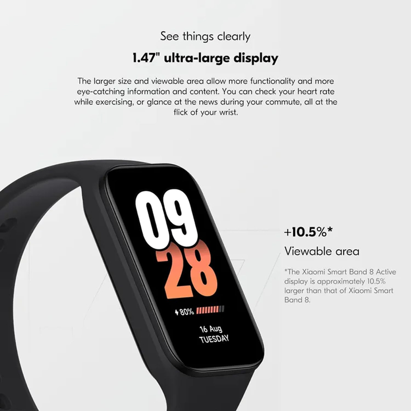 Xiaomi Smart Band 8 Active 1.47 Inch Fitness Tracker, GPS, Black