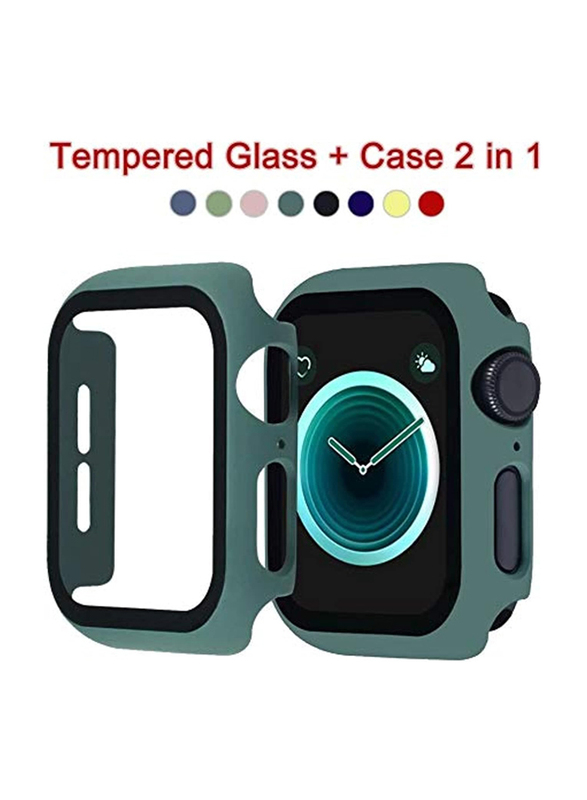 Full Coverage Protective Shell Case 360 Degree Full Protection Anti Fingerprint HD Tempered Glass Screen Protector for Apple iWatch 1/2/3/4/5/6/SE/44mm, Green