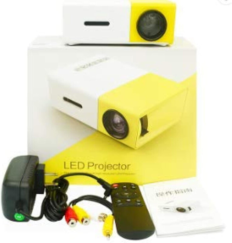 YG-300 LCD Mini Support 1080P Portable LED Projector, White/Yellow