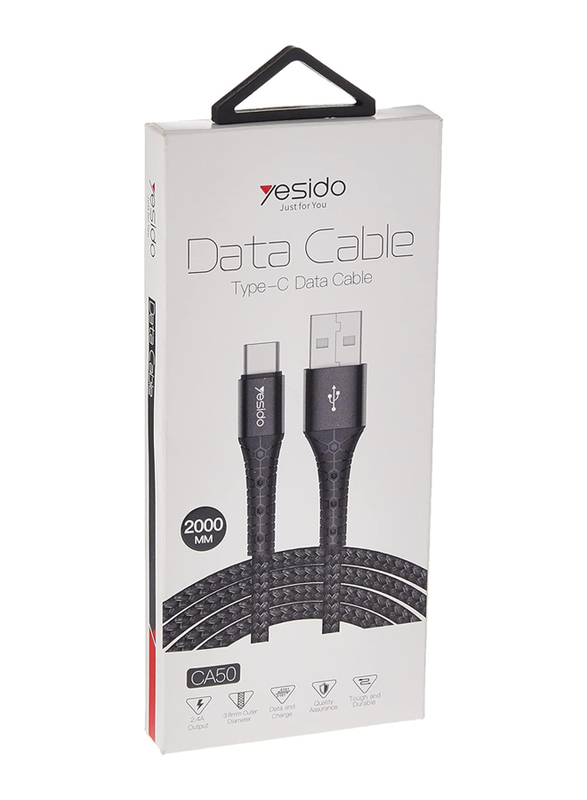 Yesido 2-Meters Type-C Charging Cable, USB A Male to Type-C for All Type-C  Devices, CA-50, Black