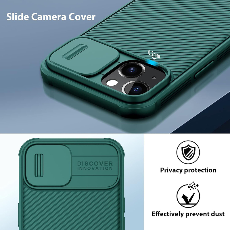 Nillkin Apple iPhone 13 Mobile Phone Case Cover with Slide Camera Cover and Case CamShield Pro Lens Protection, Green