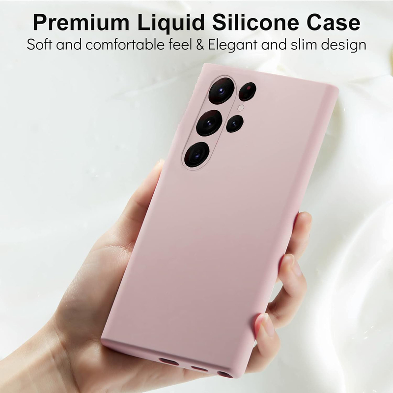 Samsung Galaxy S23 Ultra Silicone Rubber with Soft Microfiber Lining Mobile Phone Case Cover, Pink