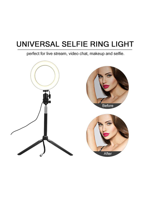 Dimmable Wide Dimming Range LED Ring Fill-In Light Tripod for Camera Photo Studio Selfie Photography, Black