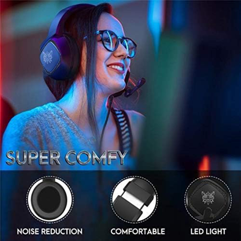 Onikuma 3.5mm 7DSurround Stereo Noise Cancellation LED Light Wired Gaming Headset with Mic, Black