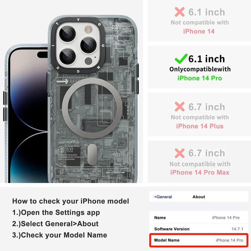 Young Kit Apple iPhone 14 Pro Technology Circuit MagFit MagSafe Designed Soft Bumper Mobile Phone Case Cover, Black