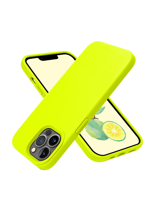 Otofly Apple iPhone 13 Pro Liquid Silicone Slim Protective Shockproof Anti-Scratch Microfiber Lining Mobile Phone Case Cover, Fluorescent Yellow