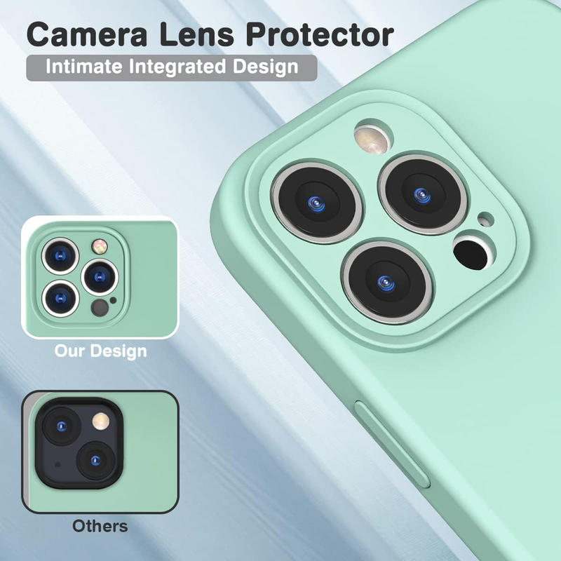 Apple iPhone 13 Pro 6.1-inch 2021 Silicone Slim Thin Durable Liquid Gel Rubber Mobile Phone Case Cover with Integrated Camera Lens Protector, Mint