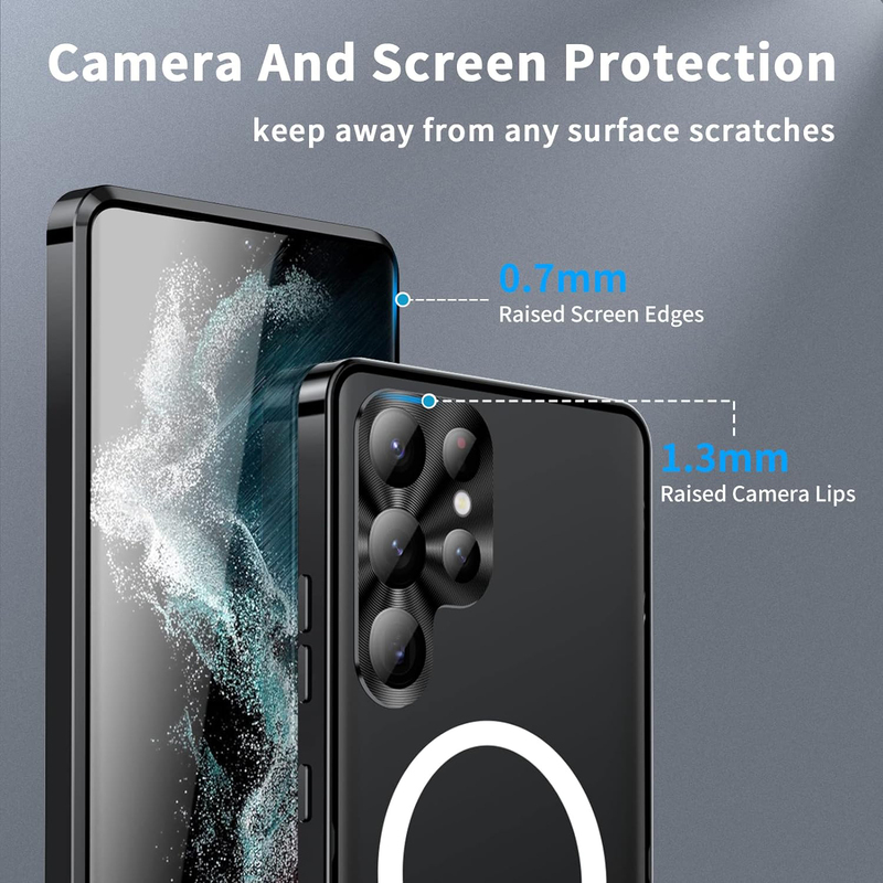 Samsung Galaxy S24 Ultra Magnetic Magsafe Camera Lens Protector Shockproof Metal Frame Mobile Phone Case Cover, Black