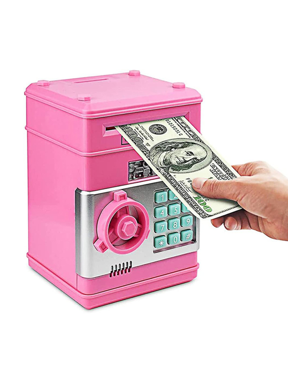 

Generic Electronic ATM Password Cash Coin Can Auto Scroll Paper Money Saving Box Toy Gift for Kids, Pink