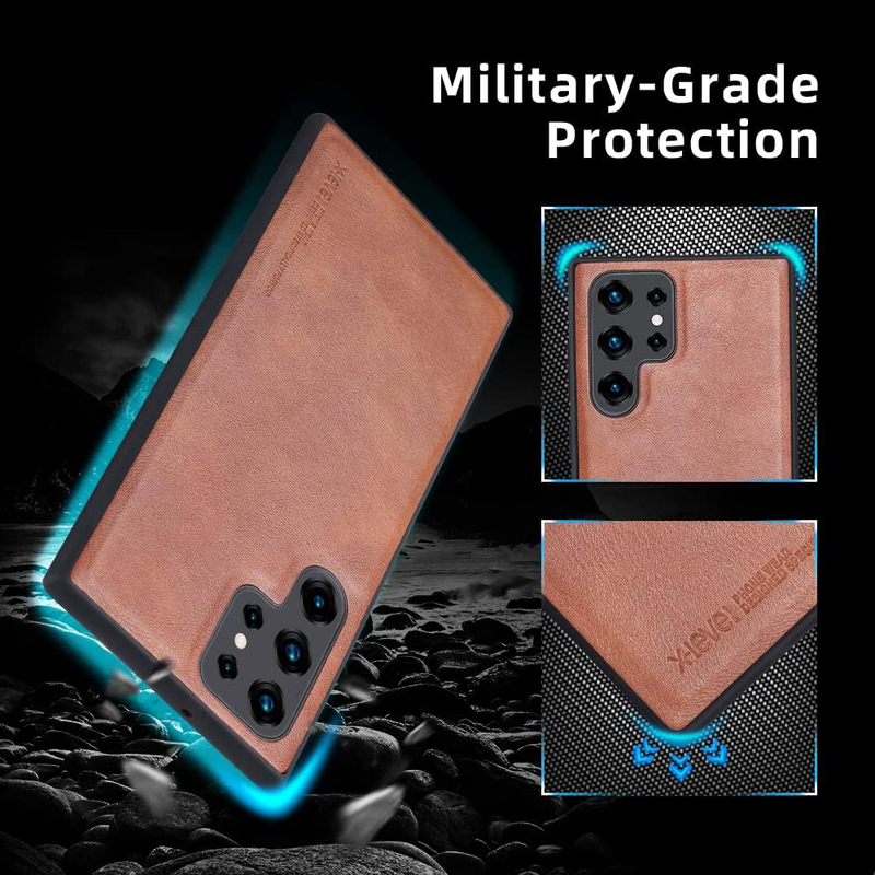 X-level Samsung Galaxy S22 Ultra 5G 6.8" Anti-Scratch Premium PU Leather Soft TPU Bumper Shockproof Protective Mobile Phone Case Cover, Brown