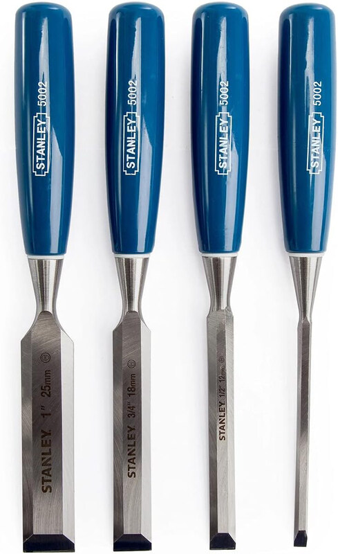 

Stanley 4-Piece Steel Blade Chisel Set, 0-16-129, Silver/Blue