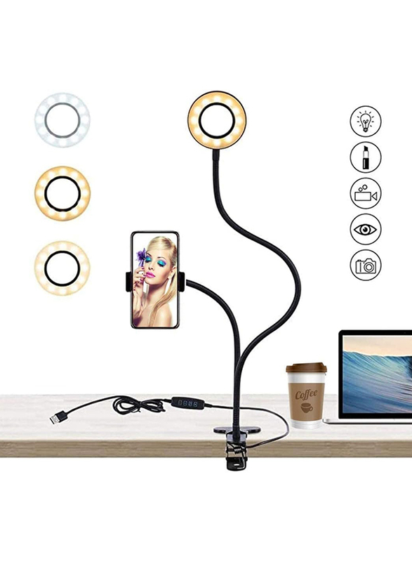 Placehap LED Selfie Ring Light with Phone Holder Live Stream Makeup Online Meetings, Black