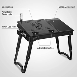 Laptop Desk with Fan and 4 Port USB Hub, Black