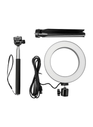 Dimmable Wide Dimming Range LED Ring Fill-In Light Tripod for Camera Photo Studio Selfie Photography, Black