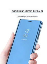 Samsung Galaxy A7 2018 Mirror Clear View Horizontal Flip PU Smart Leather Mobile Phone Case Cover, Blue