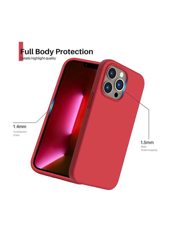 Apple iPhone 13 Pro Premium Hard Silicone Protective Shell Soft Microfiber Liner Cushion Thin Full Body Protective Mobile Phone Case Cover, Maroon