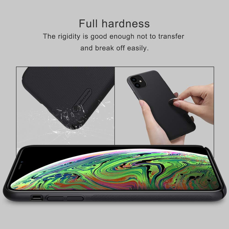 Nillkin Apple iPhone 11 Frosted Shield Anti Fingerprints Hard Mobile Phone Case Cover with Kickstand, Black