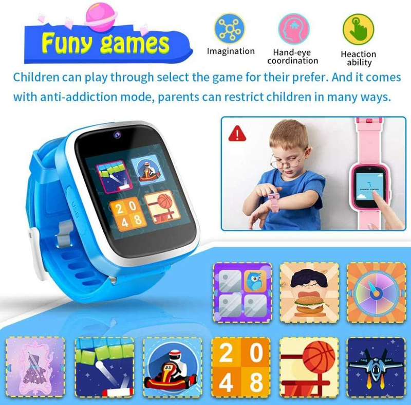 Kids Educational 1.54 Inch Smartwatch, GPS, Ages 5-10, Blue