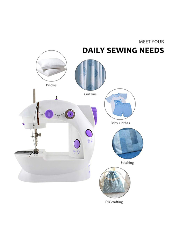 Portable Household Mini Sewing Machine, Purple/White