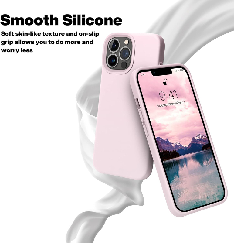 Otofly Apple iPhone 13 Pro Liquid Silicone Slim Protective Shockproof Anti-Scratch Microfiber Lining Mobile Phone Case Cover, Ice Pink