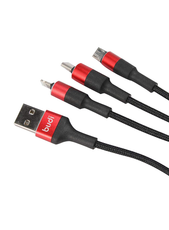 

Budi 1.2-Meter Multi 3-in-1 Nylon Braided 5V/2.4A Fast Charging Cable, USB Type A to USB Type-C, Lightning, Micro USB for Smartphones/Tablets, Multico