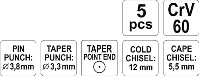 Yato 5-Piece Chisel and Punch Set, YT-4695, Silver