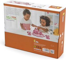 VIGA Wooden Pink Tea Set - Pretend Play Carry Handles For Kids Ages 18+ Months