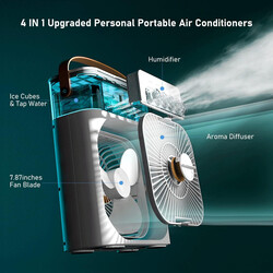 Portable Air Conditioners,Mini Evaporative Cooler,700ml Cooler 3 Speeds,USB Personal Conditioner with 7 LED Light, 1-3H Timer AC Cooling Fan for car Home Office Room, Black