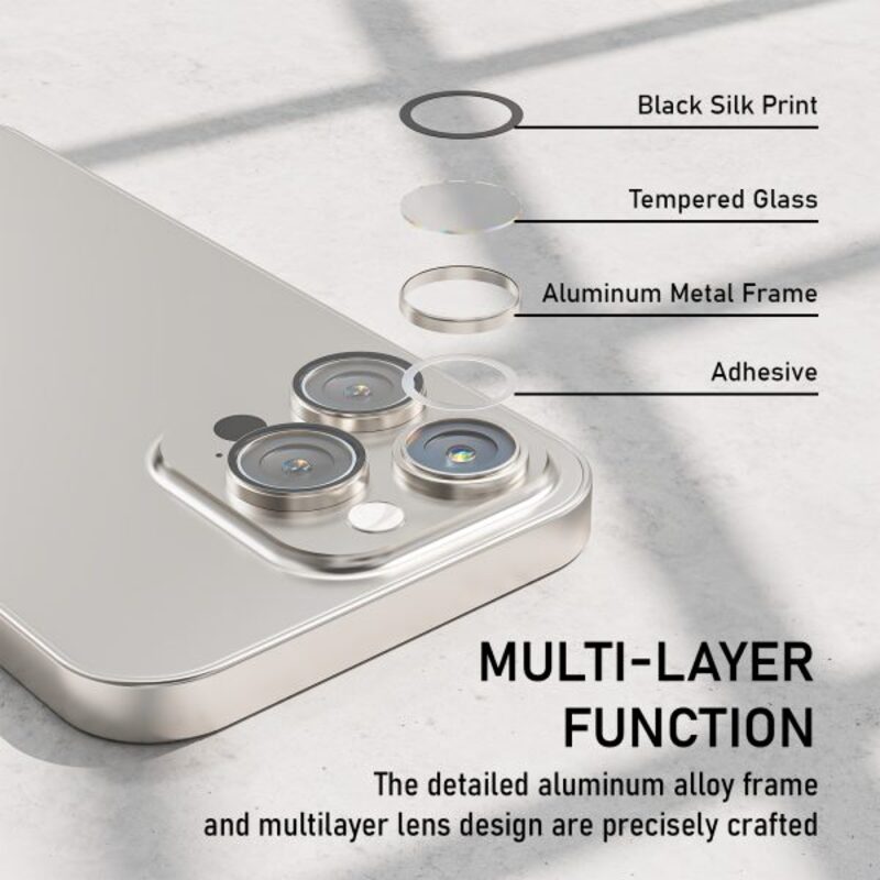 Mezone Camera Lens Protector (3pcs) 9H Hardness & Strong Absorption For iPhone 15 Pro/iPhone 15 Pro Max Natural Titanium