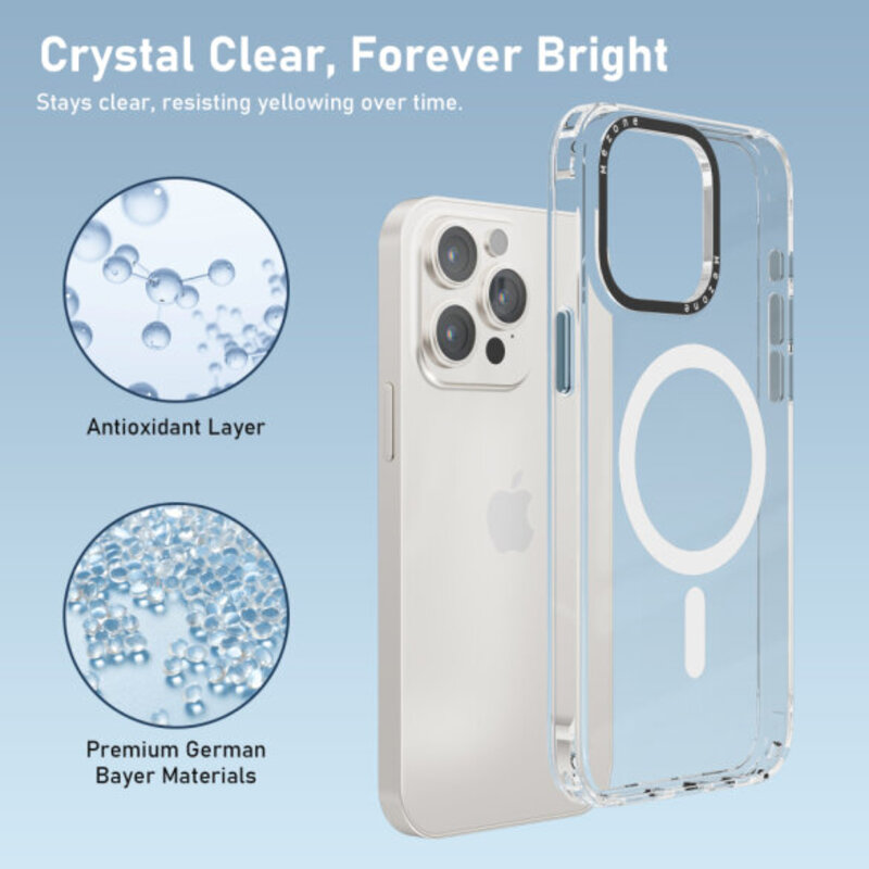 Mezone Clear MagSafe Phone Case, Shock Absorbing & Anti-Yellowing Case For iPhone 15 White