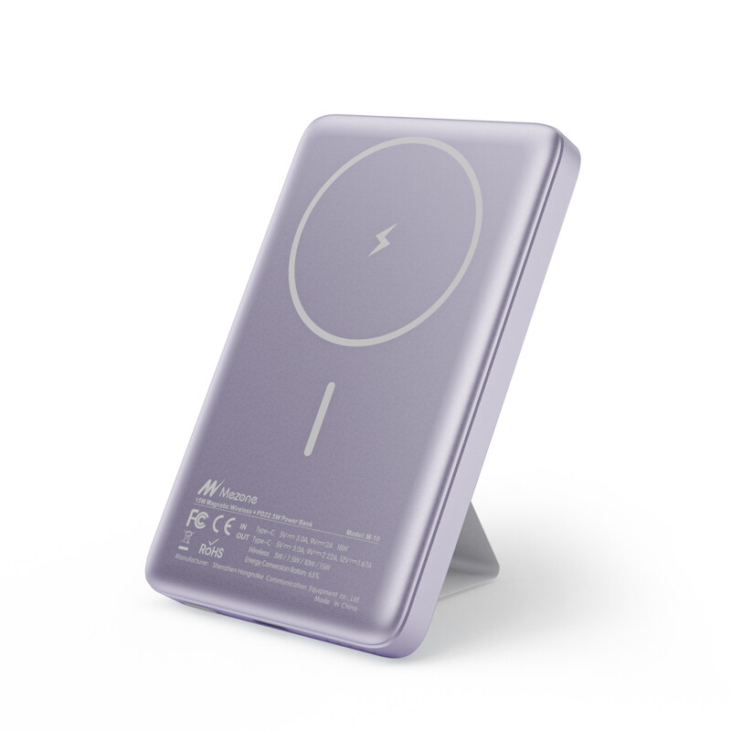 

Mezone 10000mAh Wireless Quick Charging Power Bank PD 22.5W with with Magnetic Stand (Light Purple)