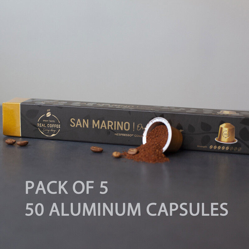 

Real Coffee San Marino Organic Italian Lungo, Pack of 5 , 50 Aluminum Capsules, 100% Arabica