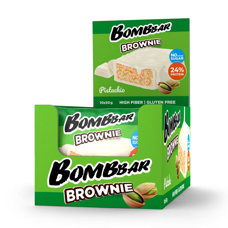 

Bombbar Protein Brownie Pistachio Gluten Free, High Fiber and No Sugar Added 10x50g