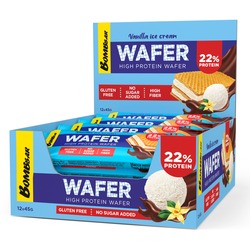 Bombbar High Protein Wafer with Vanilla Ice Cream Flavor, Gluten Free, High Fiber & No Sugar Added 12x45g