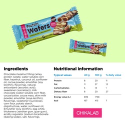 Chikalab Protein Wafers Dessert Milk Chocolate with Chocolate Hazelnut Filling Gluten Free & No Sugar Added 12x40g