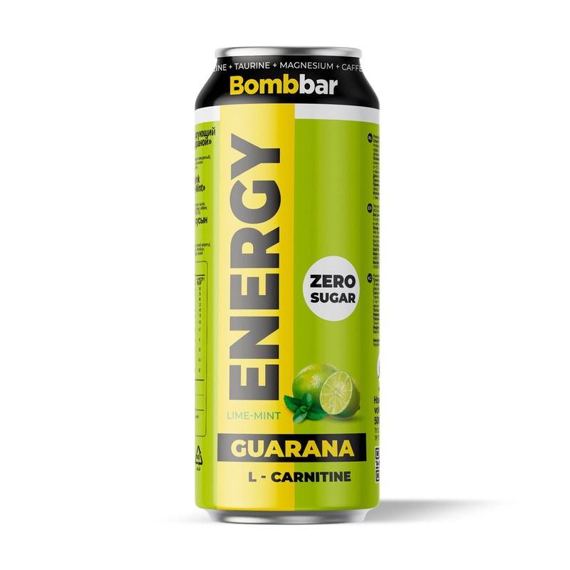 Bombbar Energy Drink with L-Carnitine and Guarana Lime Mint Flavor Zero Sugar 500ml