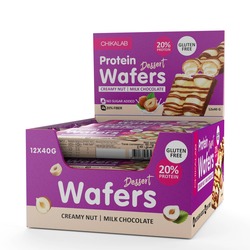 Chikalab Protein Wafers Dessert Milk Chocolate with Creamy Hazelnut Filling Gluten Free & No Sugar Added 12x40g