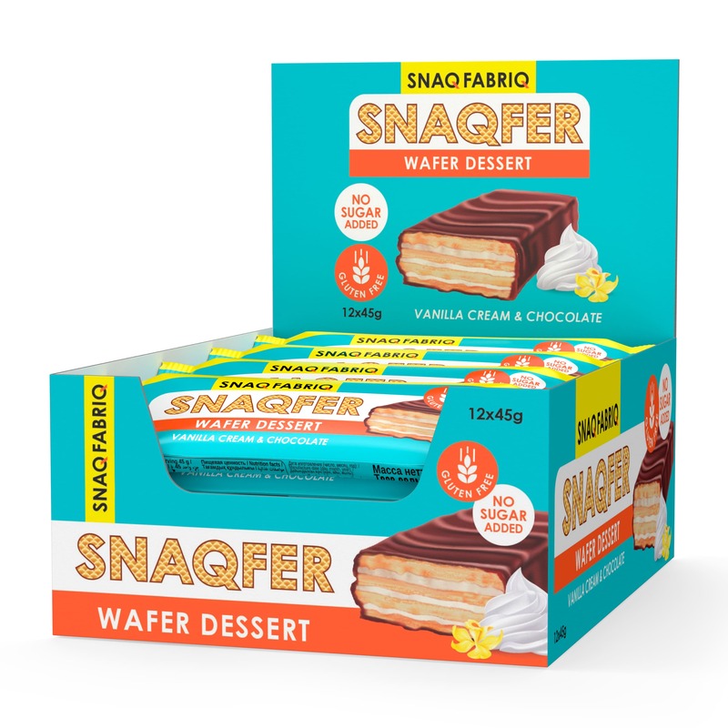 Snaq Fabriq Snaqfer Wafer with Vanilla Cream and Chocolate Flavor, Gluten Free and No Sugar Added 12x45g