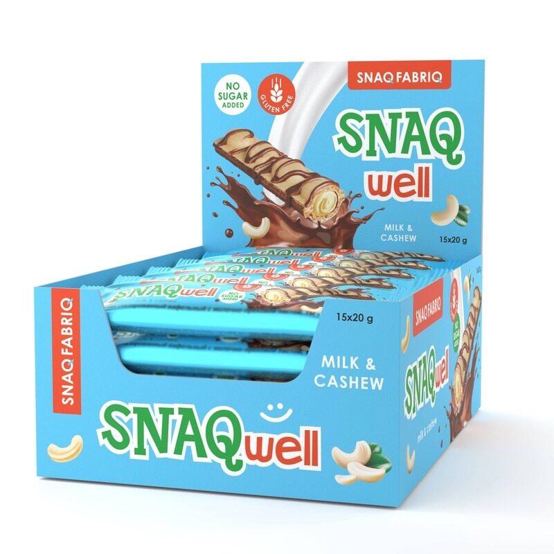 

Snaq Fabriq Snaqwell Wafer with Milk and Cashew Gluten Free and No Sugar Added 15x20g