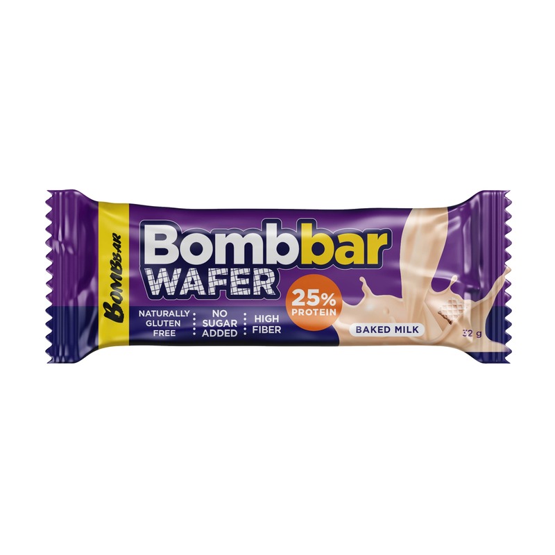 Bombbar Protein Wafer with Baked Milk, Gluten Free, High Fiber and No Sugar Added 12x32g