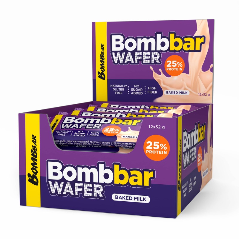 Bombbar Protein Wafer with Baked Milk, Gluten Free, High Fiber and No Sugar Added 12x32g