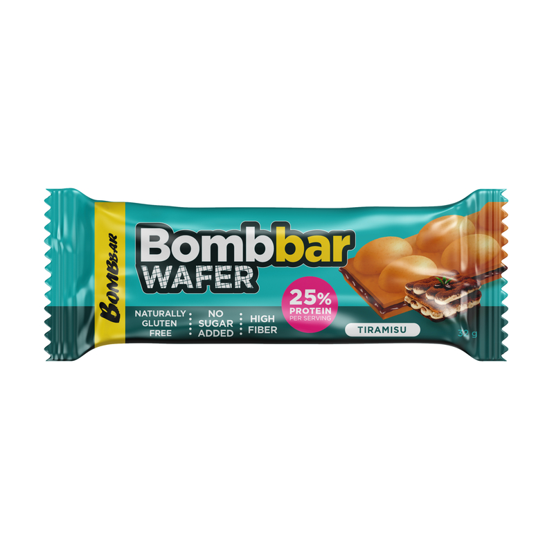 Bombbar Protein Wafer with Tiramisu Flavor, Gluten Free, High Fiber and No Sugar Added 12x32g