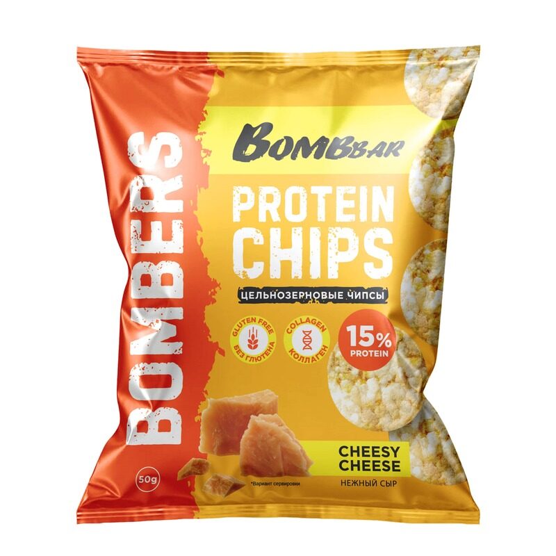 

Bombbar Bombers Whole Grain Protein Chips Cheesy Cheese Flavor with Collagen Gluten Free 50g