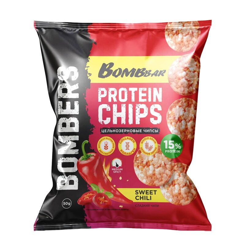 

Bombbar Bombers Whole Grain Protein Chips Sweet Chili Flavor with Collagen Gluten Free 50g