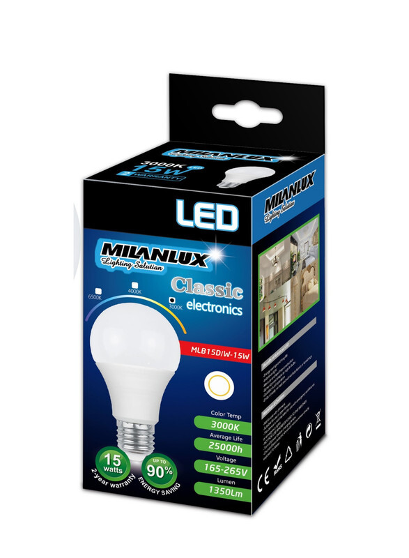 Milanlux Led Bulb, Non-Dimmable, 1350 Lumen, Warm White 3000, 15W, E27 Base, BUY 3 GET 2 FREE