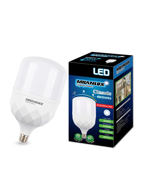 Milanlux Led Bulb, Non-Dimmable, 1800 Lumen, Day-Light White 6500, 20W, E27 Base