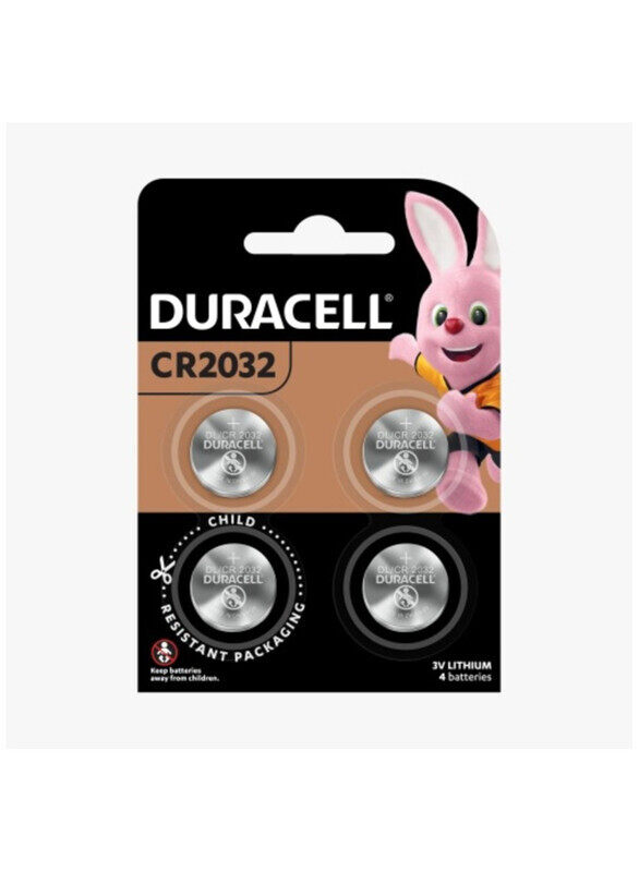 

Duracell CR 2032 Lithium 3V Batteries , 4 Piece, Silver