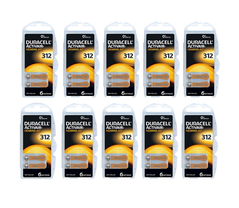 Duracell Hearing Aid Batteries Size 312 (10 cards / 60 Batteries)