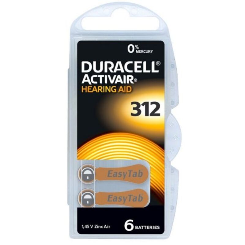 Duracell Hearing Aid Batteries Size 312 (10 cards / 60 Batteries)